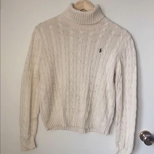 ✿ Ralph Lauren Beige Cable Knit Turtleneck Crop Sweater Size S-L